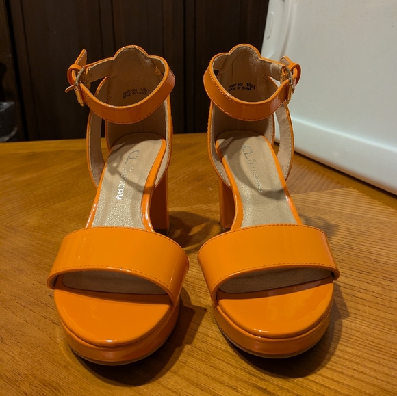 Orange Block Heel Sandals - Picture 2 of 16